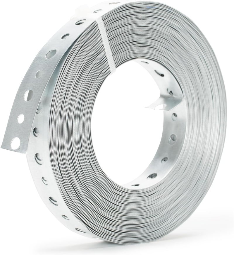 Fyrique Galvanized 3/4-Inch X 50-Feet Metal Strapping with Holes 24-Gauge Metal Pipe Hanger Strap for Plumbing, HVAC and Duct Support - Image 1